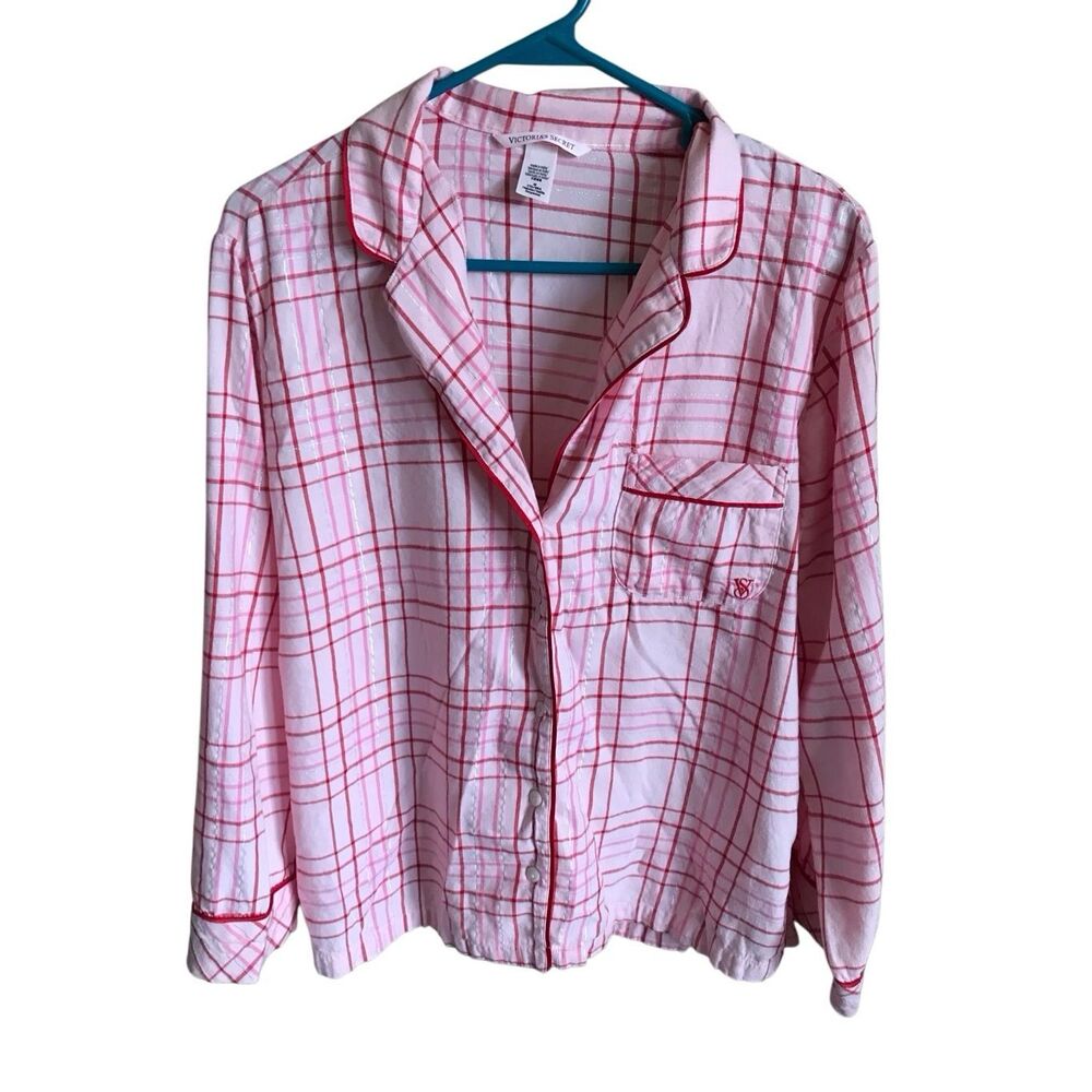 Victoria's Secret Pajama Set 2 pc SZ M Button Front pink plaid New wo/tags